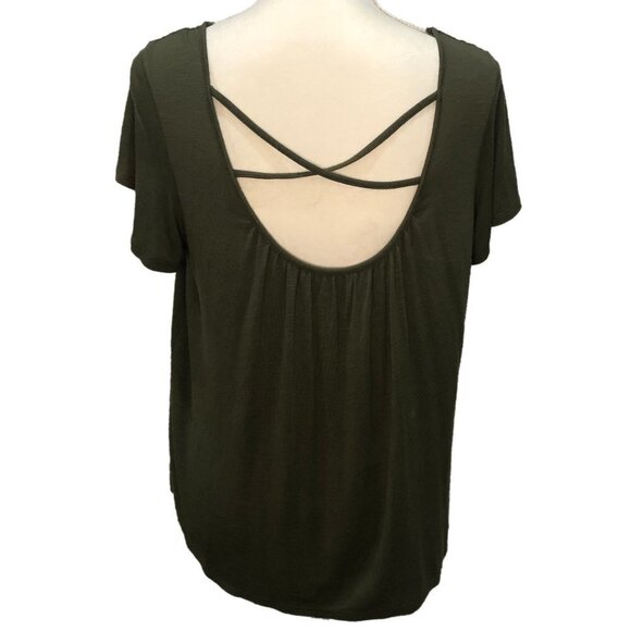 TAKARA (L) Olive Green Lace Yoke Blouse - Picture 2 of 5